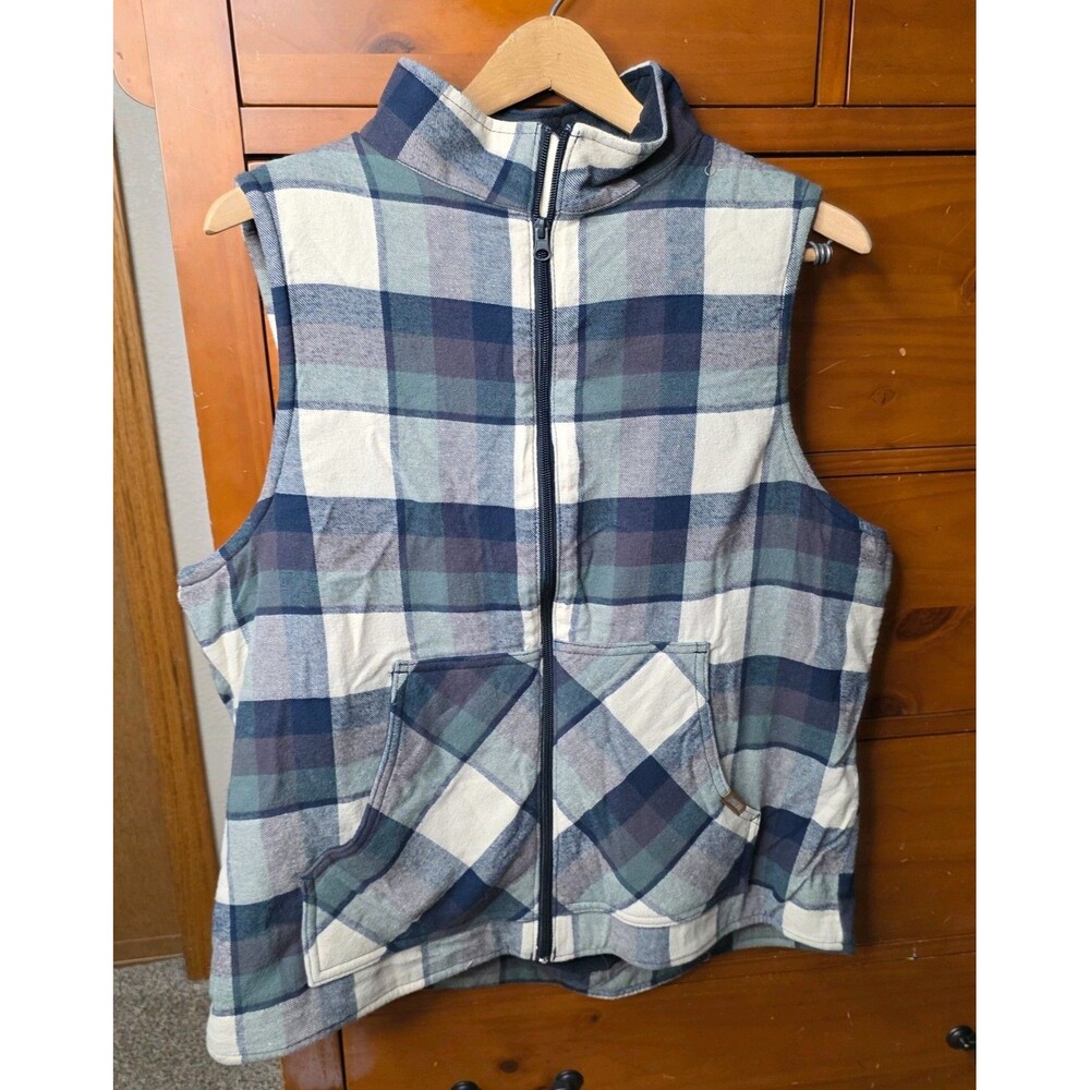 Berne Sherpa Plaid Vest Size XL Purple Blue Warm Zip Up Pockets Collar Outdoor